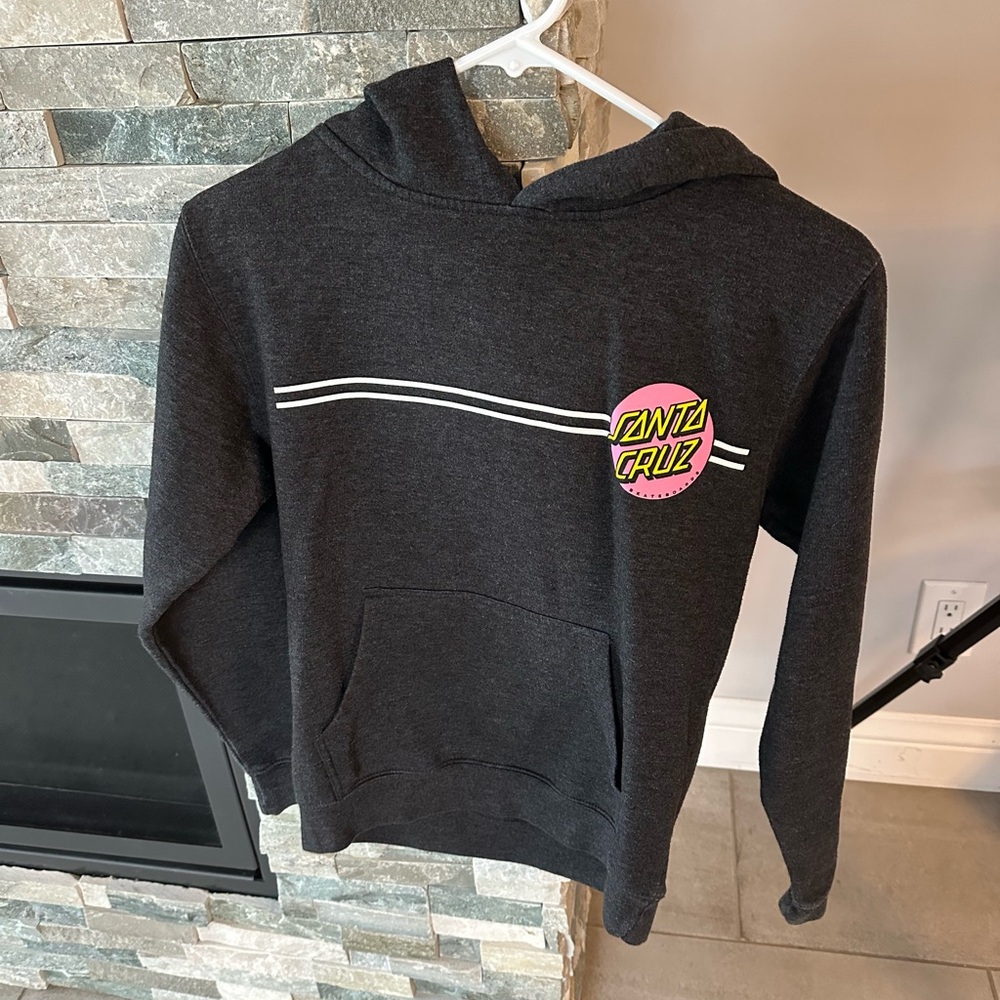 Santa Cruz Original Dark Gray Hoodie with Pink and Yellow  Size Medium Kids 8-10